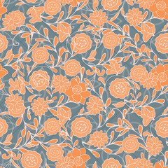 seamless pattern, orange flowers, geometric background