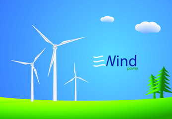 Electric Windmills in spring meadows in vector