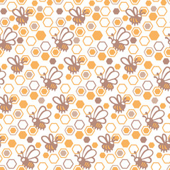 seamless pattern with bees and honeycombs