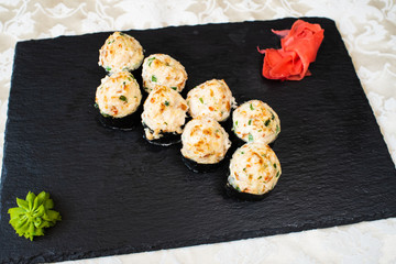 Delicious and juicy rolls with baked chicken