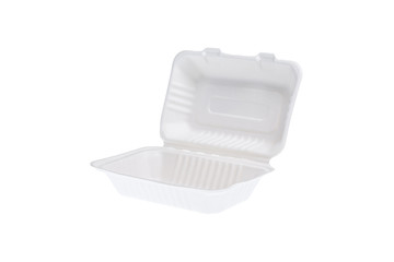 Box per hamburger compostabile fotografato su sfondo bianco