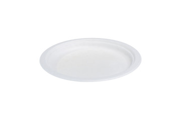 Piatto tondo in cellulosa fotografato su sfondo bianco