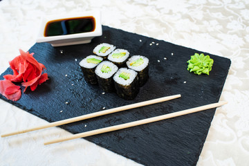 Delicious, juicy maki with cucumber