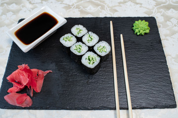 Delicious, juicy and mouth-watering maki with cucumber