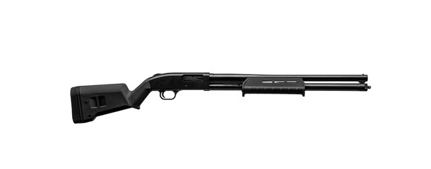 Modern shotgun isolate on a white back. Weapons for sports, hunting and self-defense. Arming the army, police and special units.