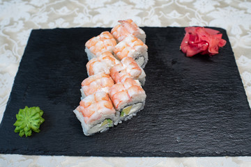 Delicious, juicy and appetizing tender rolls with shrimp