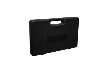 Black plastic hard case for transporting smooth-bore weapons. Gun case isolate on white back.