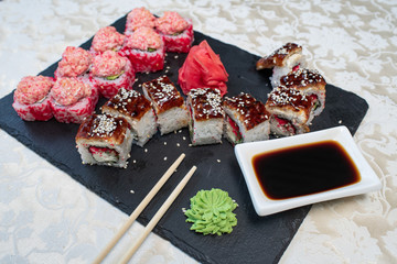 Delicious, juicy and mouth-watering California luxury rolls and signature dragon