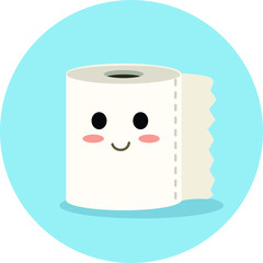 Cute Vector Toilet Paper Cartoon Icon