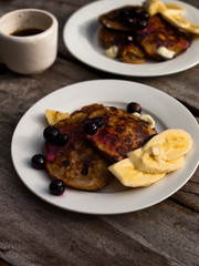 Blueberry pancakes gluten free in natural light.