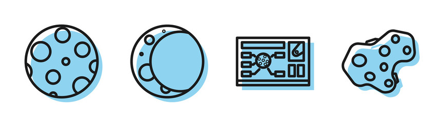 Set line Futuristic hud interface, Moon, Moon and Asteroid icon. Vector. © Oksana