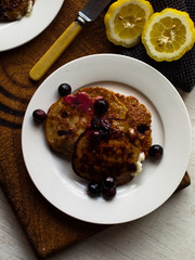 Blueberry pancakes gluten free in natural light.