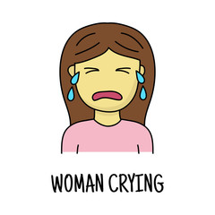 Woman crying cartoon illustration with cute hand drawn style isolated on white background 