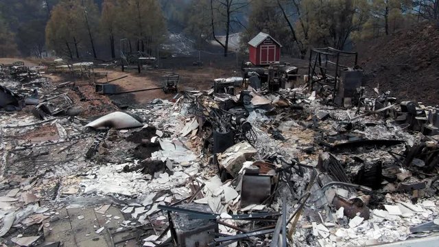 Napa, California, USA. 22 August 2020. Aerial: Burnt down building. LNU Lightning Complex Fire that ravaged the Napa, Sonoma, Lake and Solano counties.