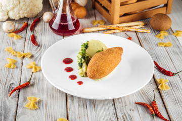 Chicken Kiev cutlet with mashed potato