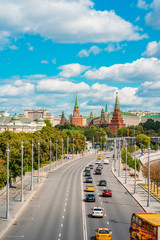 View of the city of Moscow from the Patriarchal bridge, panorama of Moscow, Russia