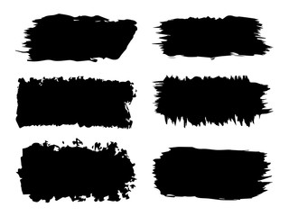 Vector collection or set of artistic black paint, ink or acrylic hand made creative brush stroke backgrounds isolated on white as grunge or grungy art, education abstract elements frame design