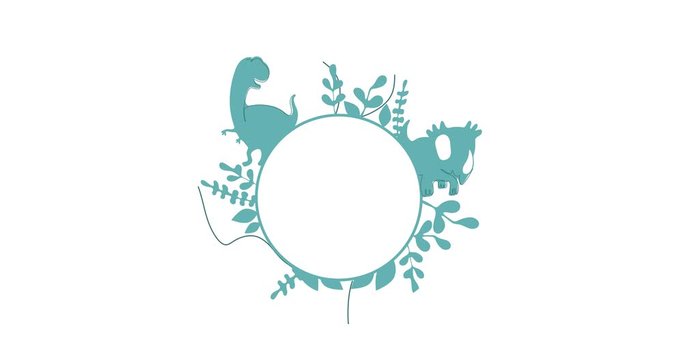 Self drawing of dinosaurs frame. Line art. Dinosaurs. Animated dinosaur. Frame for kids design