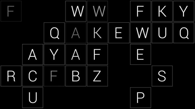 PNG Alpha.Looping letters, words ABC code password hacking effect.Crossword puzzle.HUD technological template.Futuristic user interface.Type 1