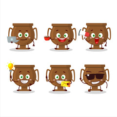 Bronze trophy cartoon character with various types of business emoticons