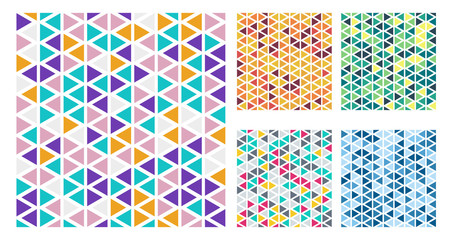 Set of bright color triangles simple pattern on white background