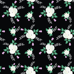 seamless vector flowers pattern on black     background