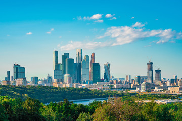 Fototapeta na wymiar city, russia, architecture, moscow, building, cityscape, hill, landscape, view, sky, river, skyscraper, sparrow, travel, panorama, urban, russian, landmark, outdoor, tree, tower, green, summer, sparro
