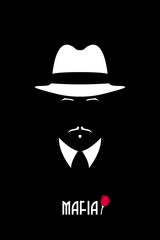 Italian man in a hat and in collar shirt. Mafia logo for male store, a barber shop, gentleman club. Vector illustration.