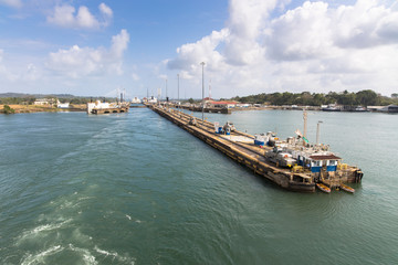 Fototapeta na wymiar Views of the third of the Gatun Locks of the Panama Canal, Panama