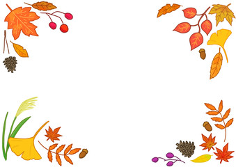 秋の紅葉した葉っぱのフレーム