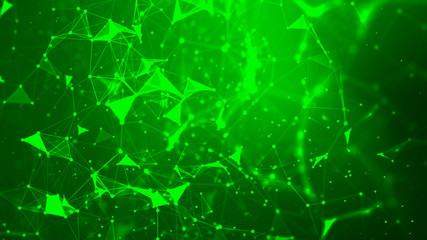 Abstract background Dot and connect line for cyber technology futuristic and network connection concept with dark and grain processed wide screen ratio.