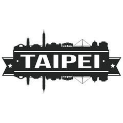 Obraz premium Taipei Taiwan Skyline Stamp Silhouette City Vector Design Art Landmark Stencil Logo.