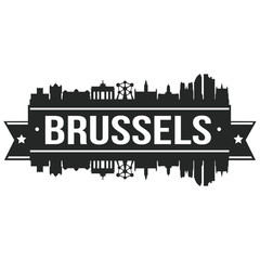 Fototapeta na wymiar Brussels Belgium Skyline Silhouette City Stamp Vector Design Art Landmark Stencil Logo.
