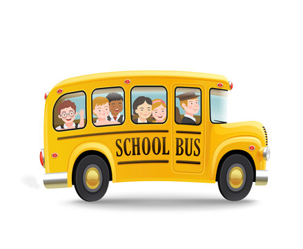 Cartoon school bus with children. Back to school concept. Vector illustration.