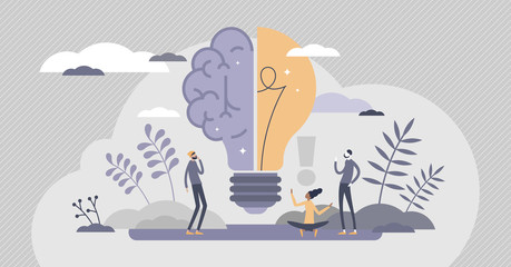 Creative brain with innovative knowledge thinking scene tiny person concept