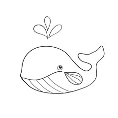 Cute whale animal baby character line style icon vector illustration design. Coloring page for kids.