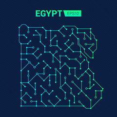 Abstract futuristic map of Egypt. Electric circuit of the country. Technology background.