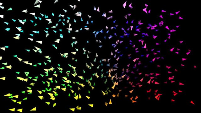 Multiple triangle explosion color motion footage clip with simultaneous rotation
