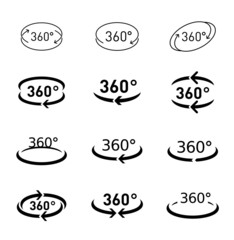 360 degree circular rotation. Set vector arrows. COLLECTION OF ARROWS AND ICONS.