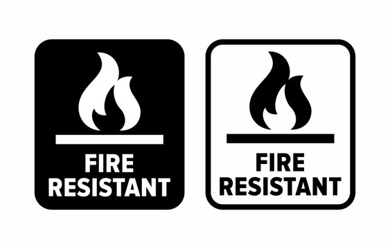 "Fire resistant" material information sign