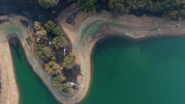 Napa, California, USA. 22 August 2020. Aerial: Lake Berryessa and burnt out forest. LNU Lightning Complex Fire that ravaged the Napa, Sonoma, Lake and Solano counties.