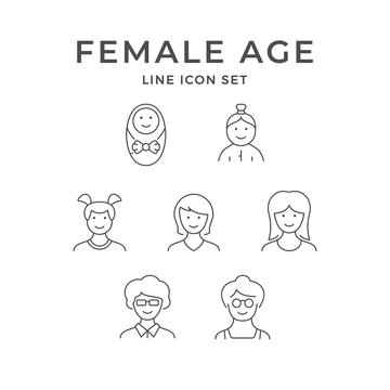 Set line icons of female age