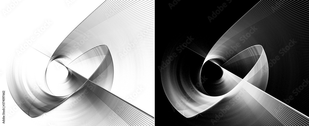Aufkleber a set of identical graphic design elements, isolated on white and black backgrounds. surfaces rotate