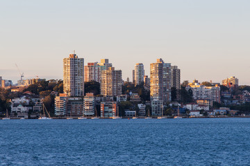 Apartment buildings along Sydney Harbour coast.