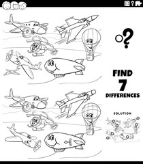 Obraz premium differences educational game with planes coloring book page