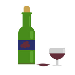 a wine and a green bottle. with grape wine. vector illustration in flat style