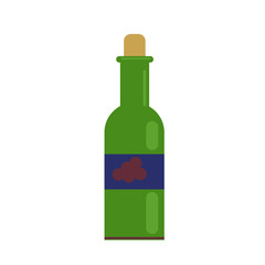 a glass of wine and a green bottle. with grape wine. vector illustration in flat style
