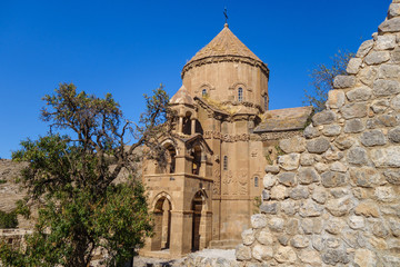 Medieval Armenian Cathedral of Holy Cross & its park, Akdamar island, Van Lake, Gevaş Turkey....
