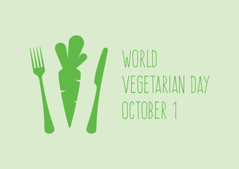 World Vegetarian Day vector. Carrot with fork and knife vector icon. Green cutlery with carrot icon. Healthy food icon. Vegetarian Day Poster, October 1. Important day