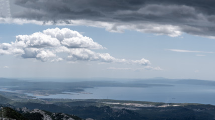 Panoramic view of Kvarner bay and island Krk a view from the Black peak. Gorski Kotar, Croatia.